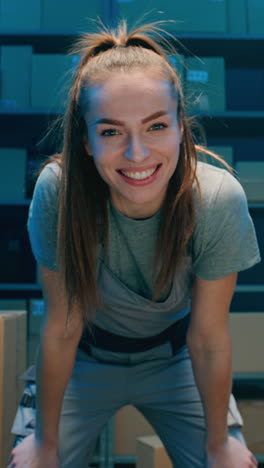 woman stressed during work in warehouse