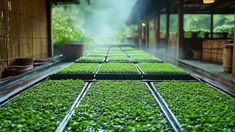 rows of seedlings in a nursery
