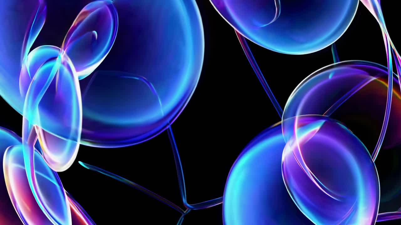 Video astratto con bolle blu e viola luminose, angolazione ravvicinata