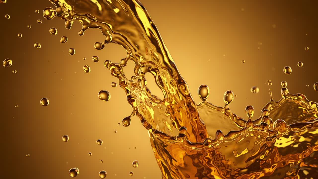 A Glorious Splash of Liquid Gold: Capturing the Splendid Movement of Golden Liquid Amidst Airborne Droplets in a Stunning Visual Display