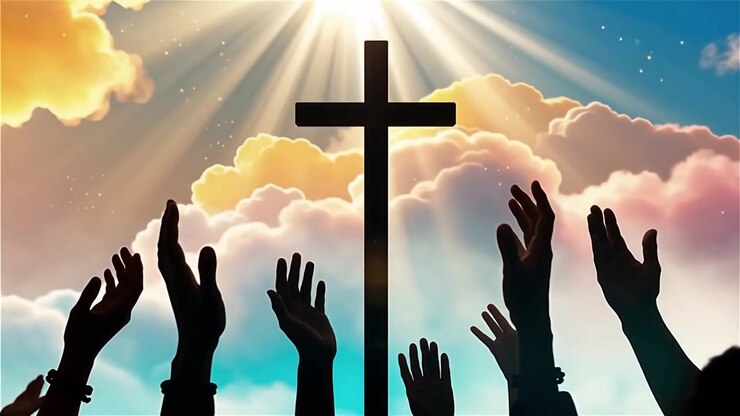 Croce Cristiana Luce Celestiale Sfondo per il Culto.