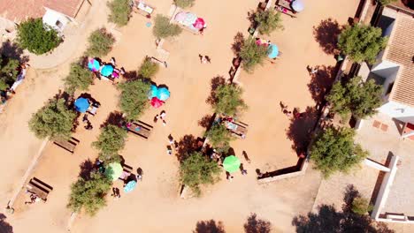 desert camping grounds with few trees, aerial shot