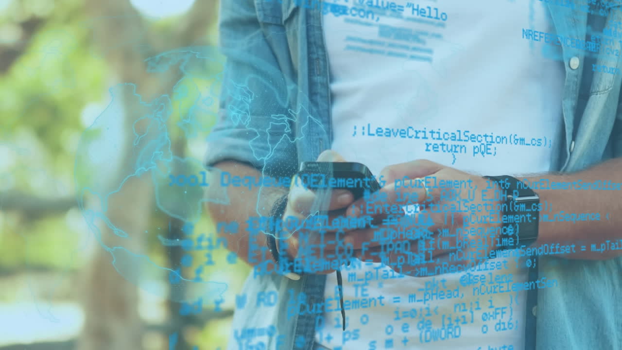 animación del globo sobre el hombre caucásico usando un teléfono inteligente