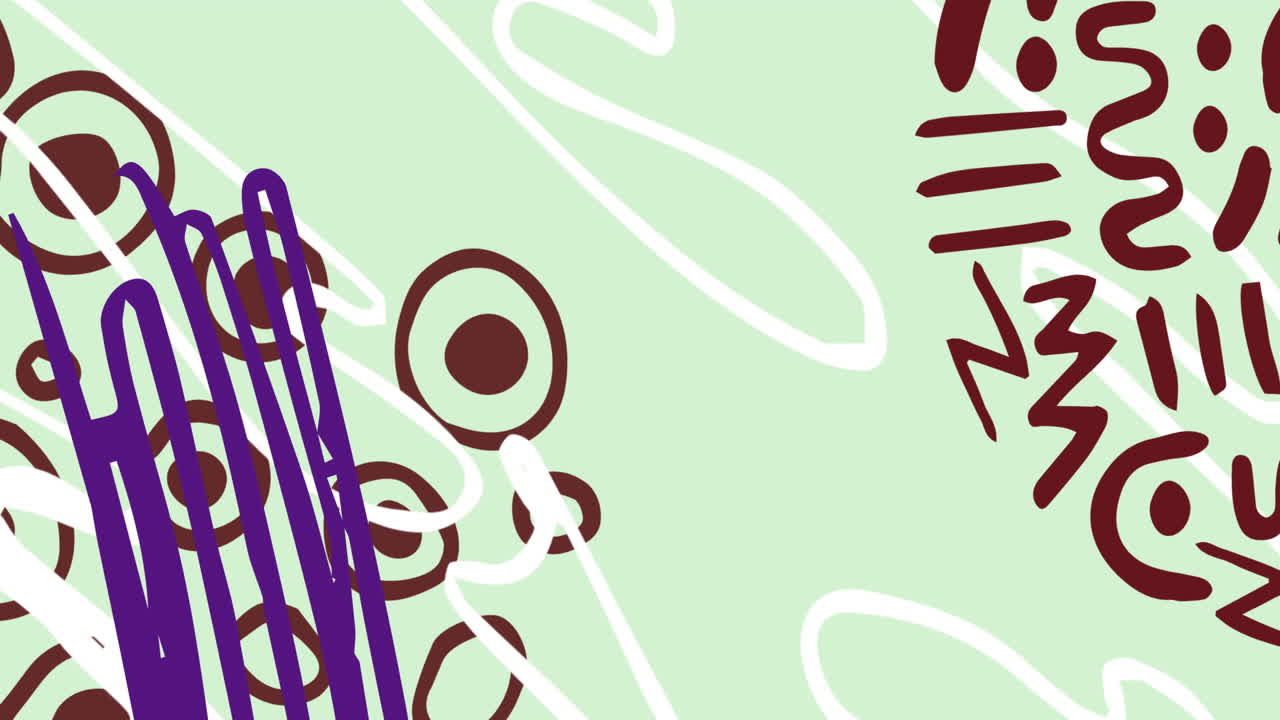 animación de patrones y formas orgánicas abstractas púrpuras, marrones y blancas que se mueven sobre un fondo verde
