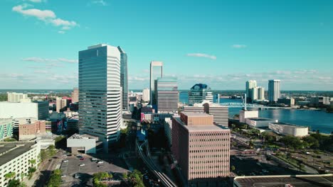 aerial shot of jacksonville magnificent cityscape, high rise skyscrapers, florida