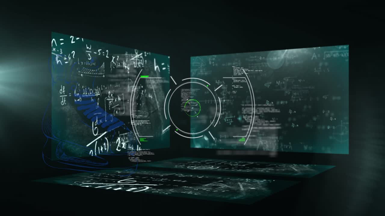 Animation of scope scanning and data processing on black background