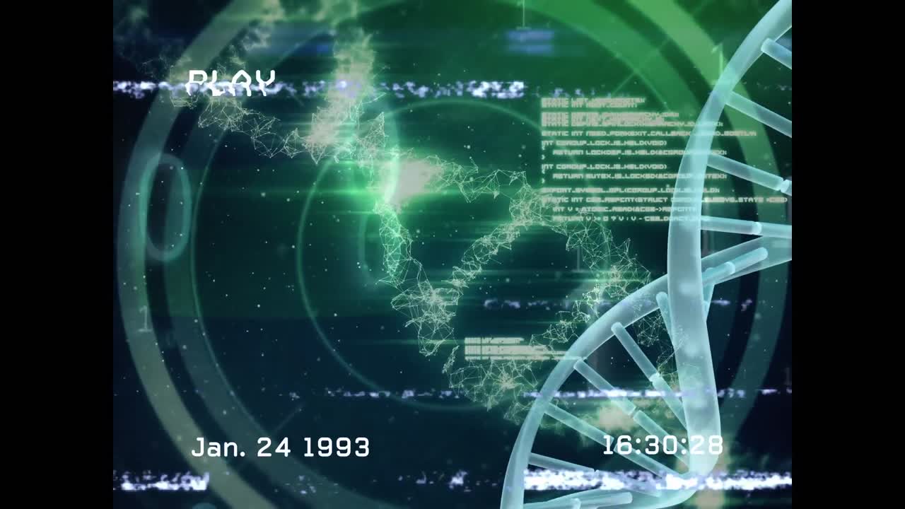 글리치, dna, 바이너리 코드 및 데이터 처리와 함께 화면의 애니메이션
