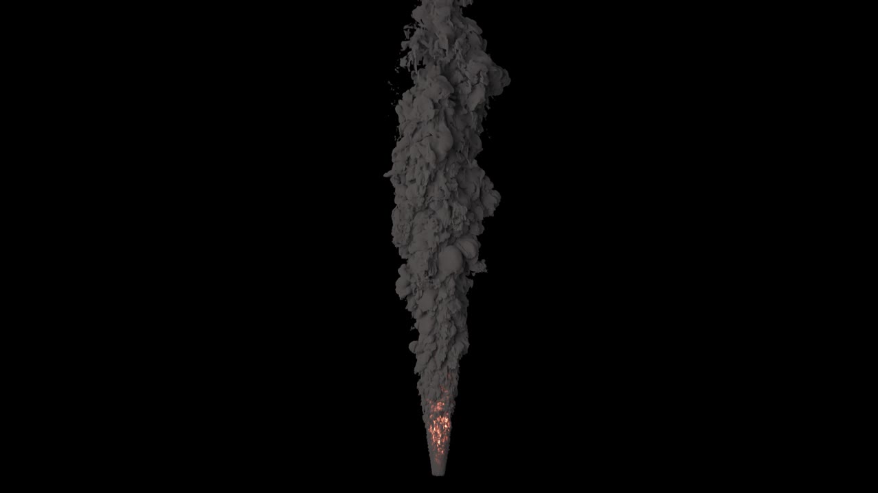 A powerful fire torch with black curling smoke. Fire and smoke, as if a jet or rocket engine is burning fuel. Fire with black smoke on an isolated background with an alpha channel, fuel explosion.