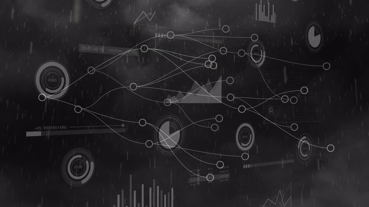 데이터 처리 및 연결 네트워크에서 비가 내리는 애니메이션