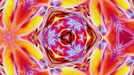 líquido rojo amarillo naranja patrón simétrico como caleidoscopio con ondas. 3d elegante bucle abstracto bg, estructura ondulada de vidrio líquido brillante con hermosos colores de gradiente. 4k