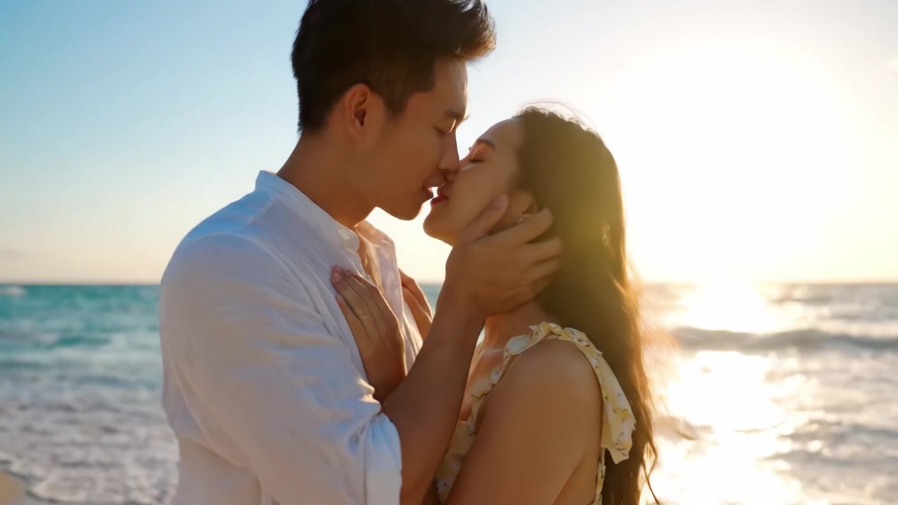 A Romantic Moment on the Beach: A Couple Embracing and Enjoying the Sunset Together, Creating Lasting Memories Surrounded by Nature's Beauty