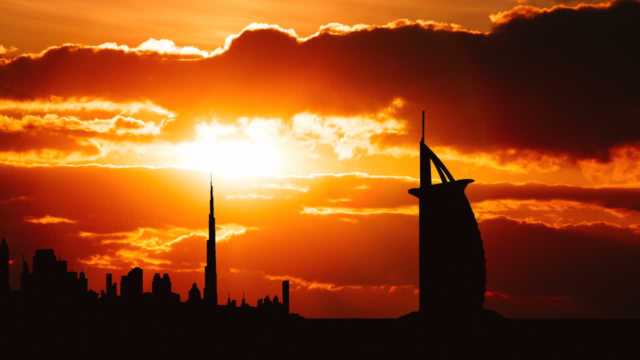 Dubai Sunset Skyline Silhouette