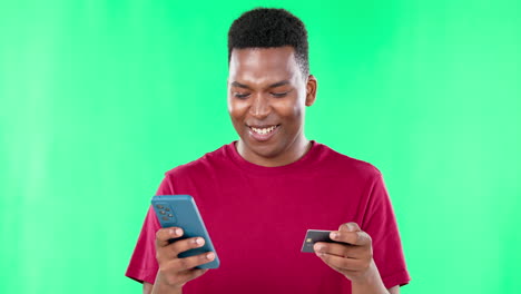 Green-screen,-credit-card-and-black-man-in-studio