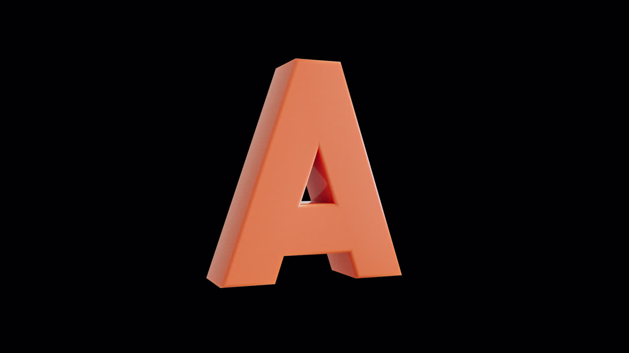 3D Orange Letter A Rotating on Black Background