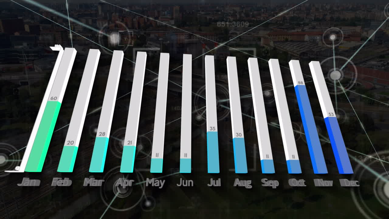 animación del procesamiento de datos sobre el paisaje urbano