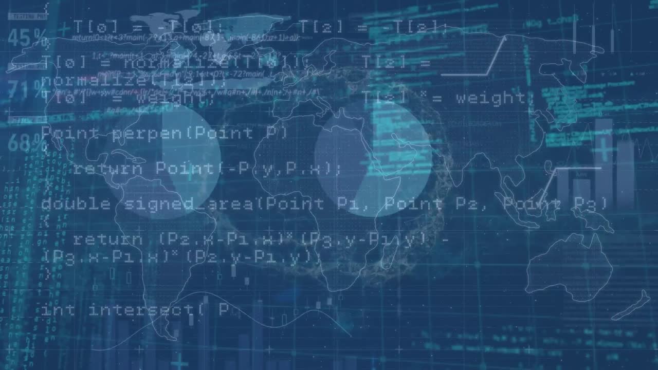 animación del procesamiento de datos sobre el mapa del mundo