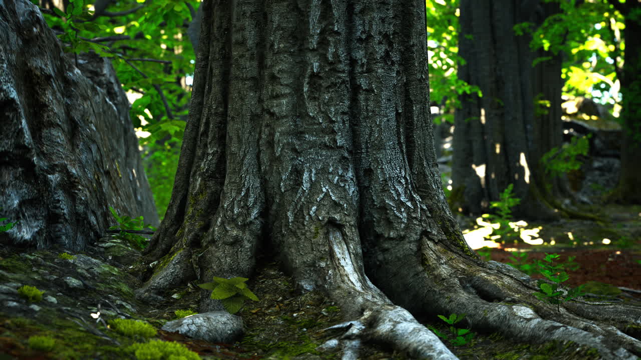 Detailed close up view on a forest ground texture with moss