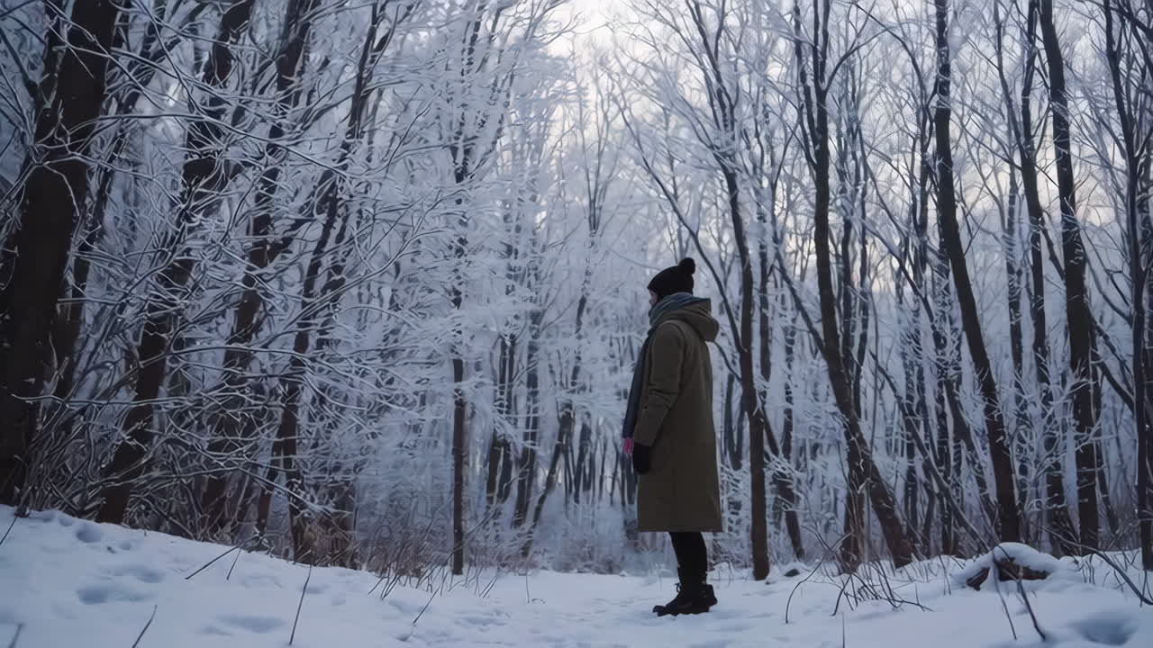 mujer en un bosque de invierno