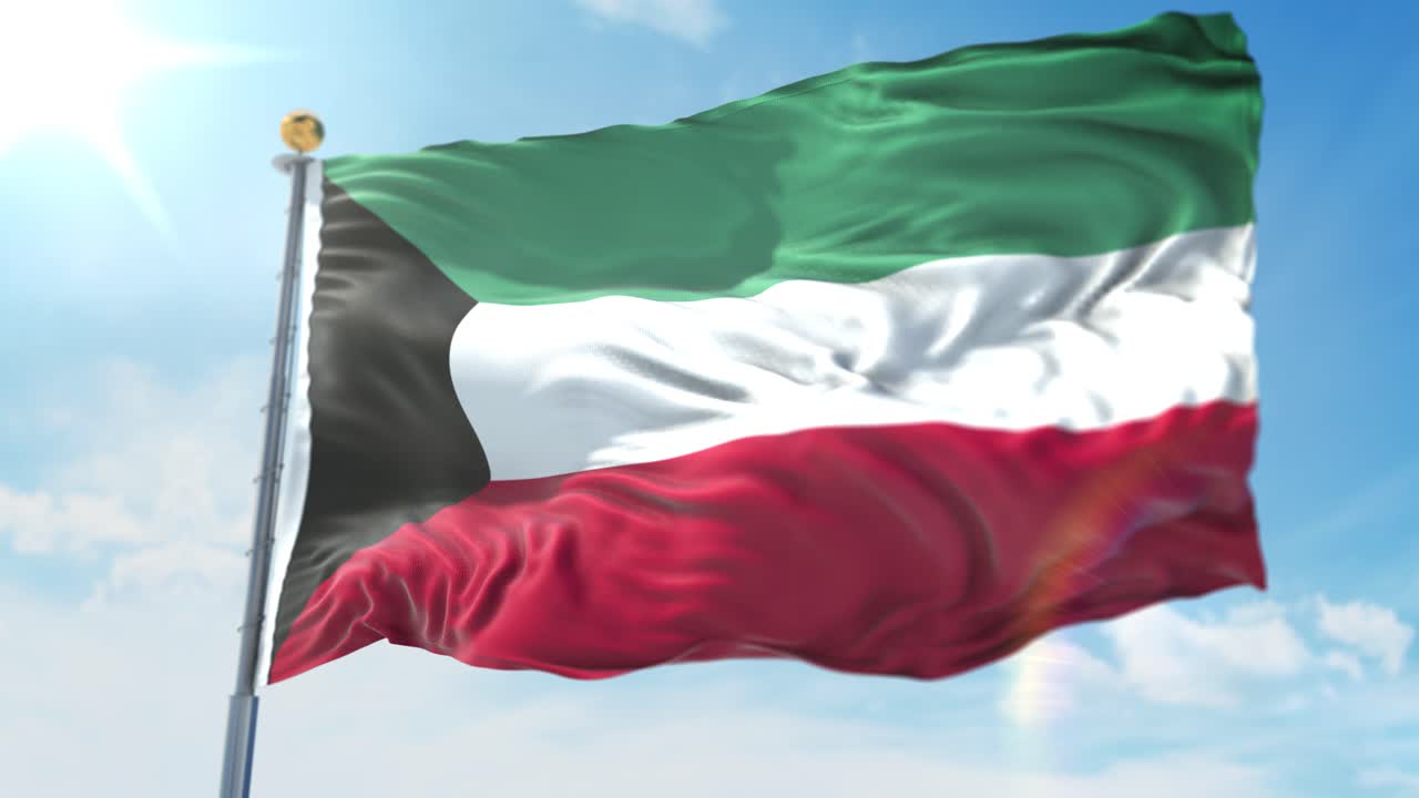 국가 쿠웨이트의 기둥에 흔들며 깃발의 4k 3d 그림