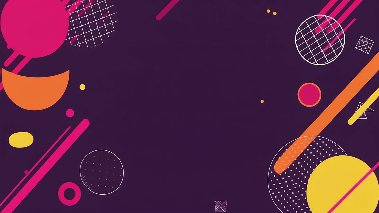 Animazione dinamica di forme geometriche astratte su sfondo viola