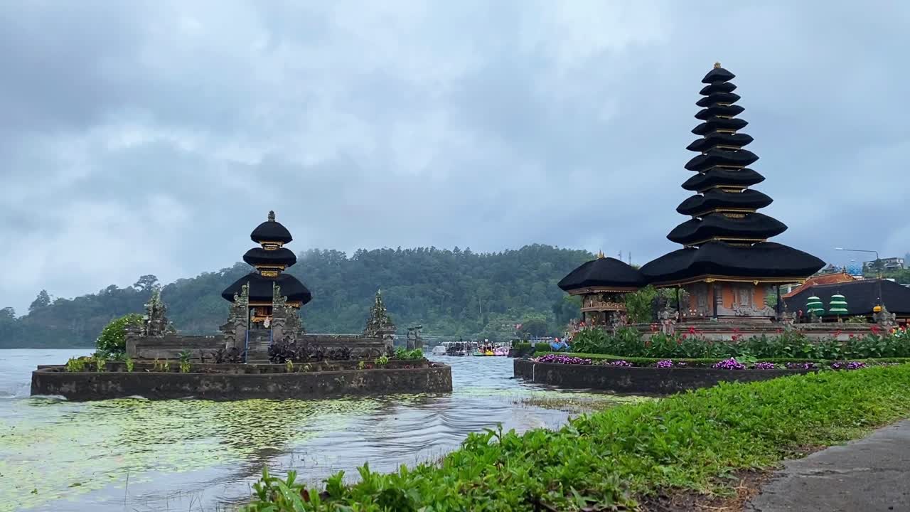 Ulun Danu Beratan Temple on a Cloudy Day in Bali, Indonesia.