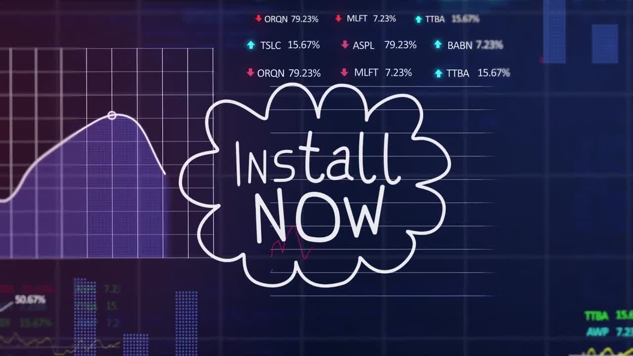 블루 배경에 설치 지금 텍스트 및 데이터 처리의 애니메이션