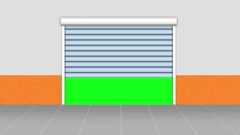 shutter lifts up to show chromakey on white and orange wall