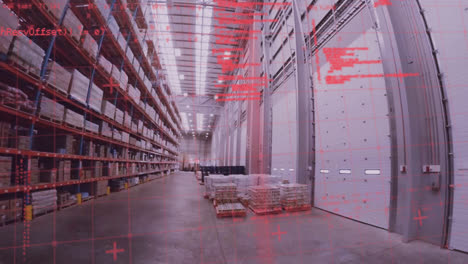 animación del procesamiento de datos en un almacén vacío