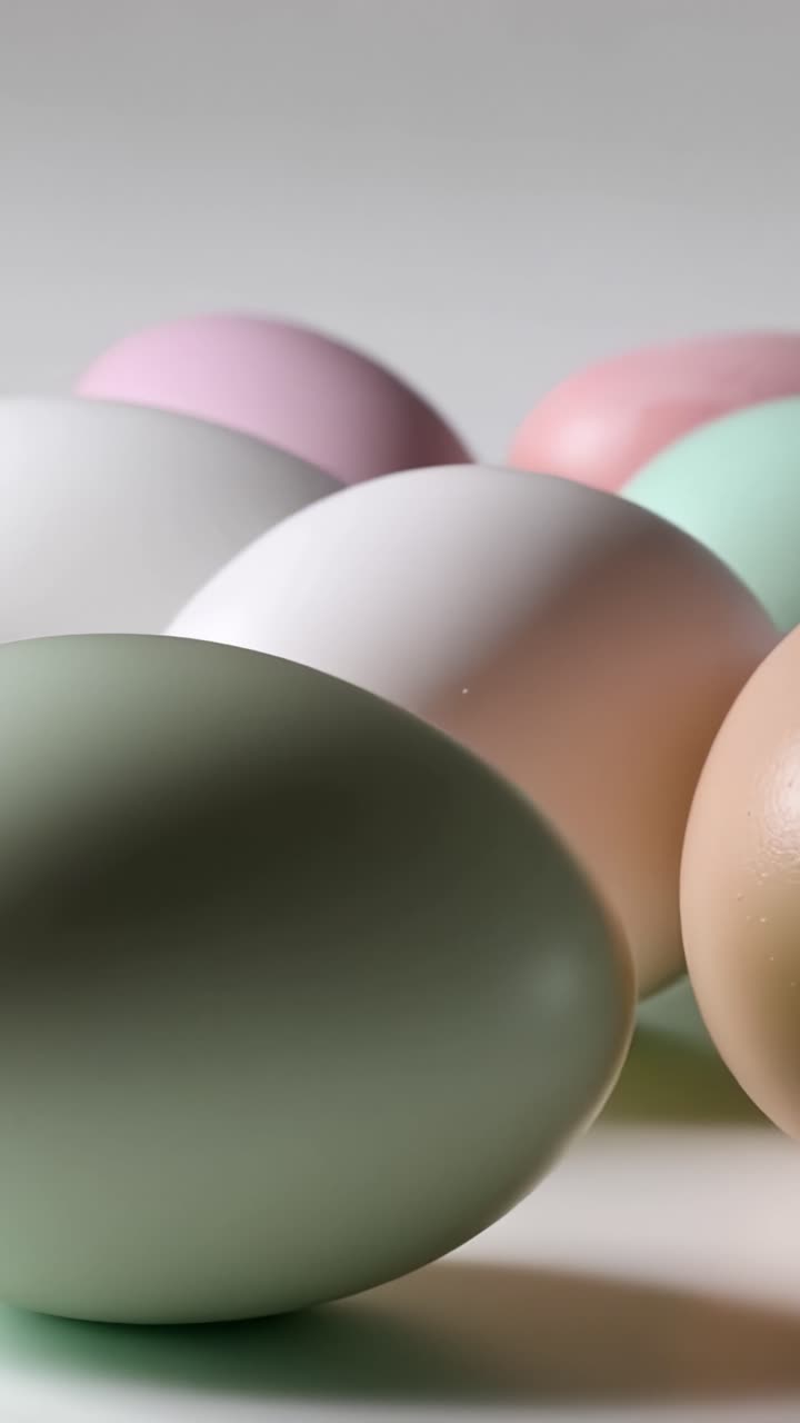 Aesthetic Arrangement of Colorful Decorative Eggs Showcasing Pastel Hues and Smooth Textures, Perfect for Spring Celebrations and Festive Decorations