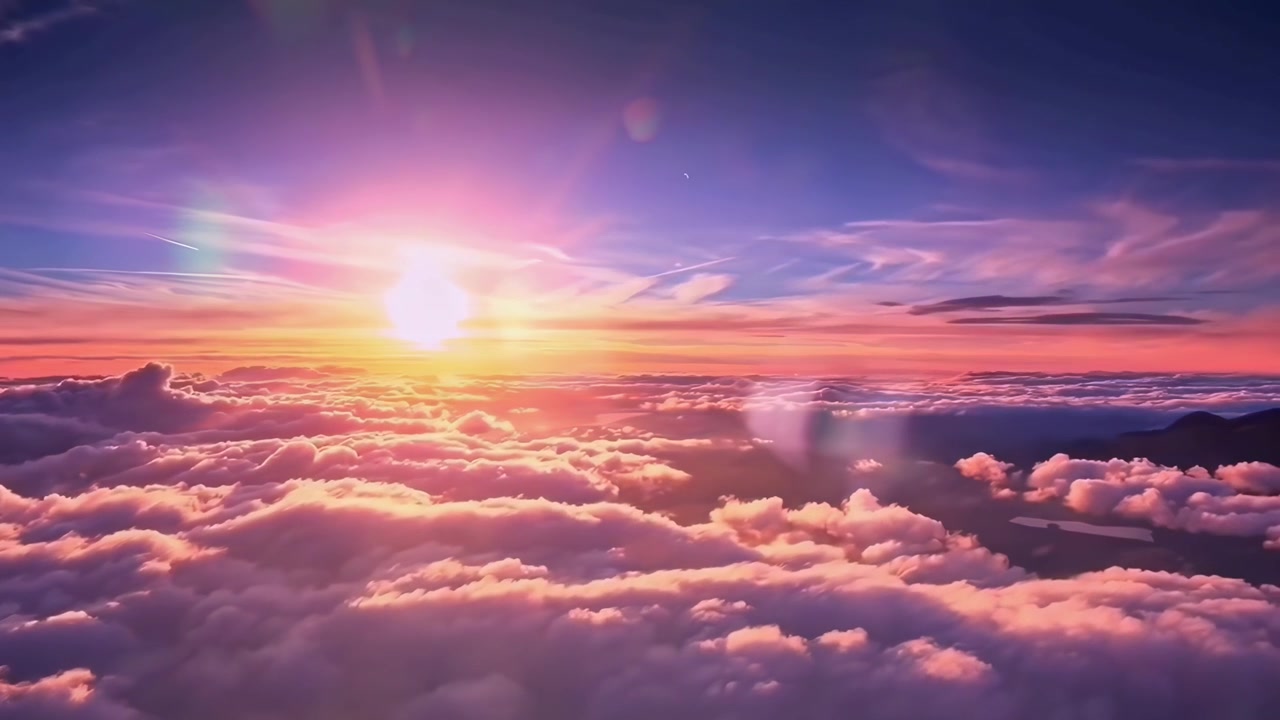 Belo Pôr do Sol Acima das Nuvens com Horizonte Colorido