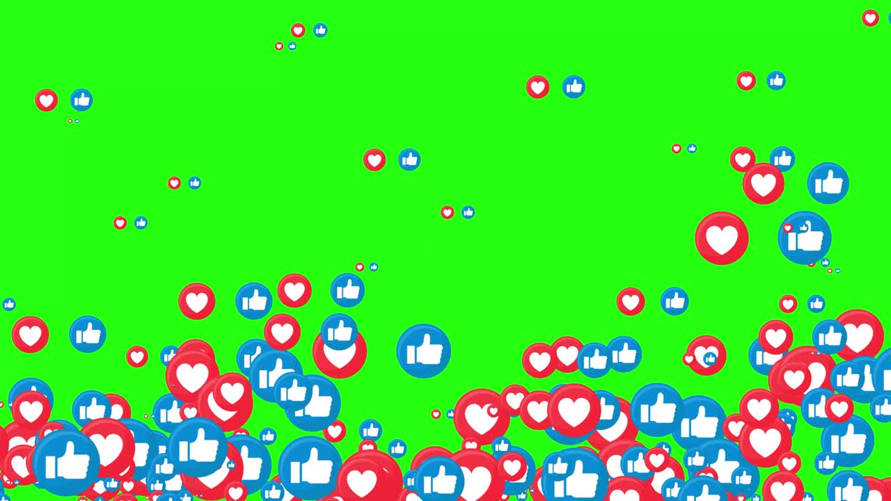 Social media like button heart shape icon on green screen from bottom to top loop stock video
