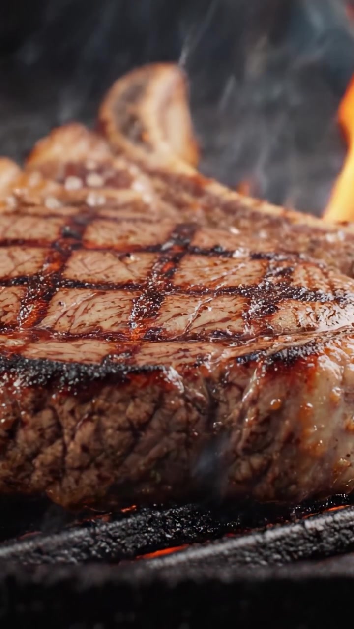 Perfectly Grilled Steak on the Grill: Capturing the Sizzle and Juiciness of a Perfect Ribeye Cut as Flames Dance Around It