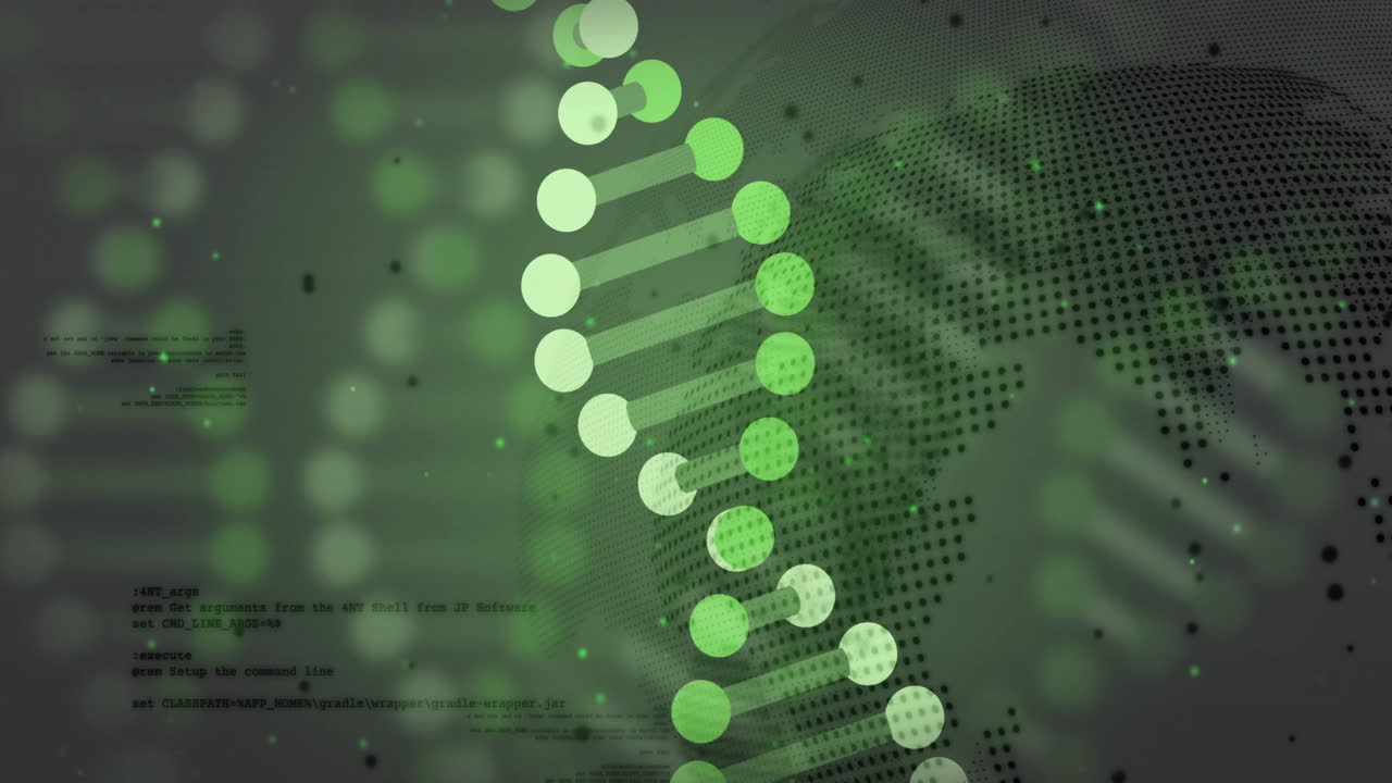 DNA strand and binary coding, scientific data processing animation