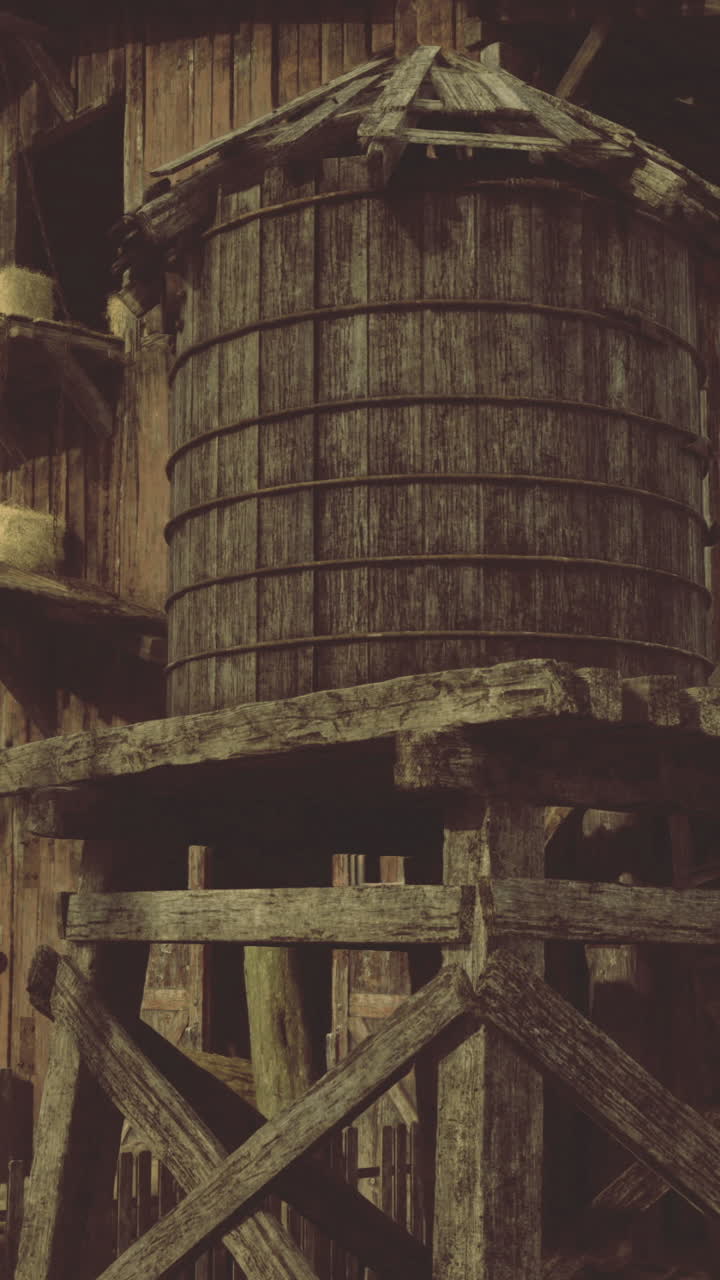 Historic wooden building with storage and rustic charm in a rural landscape