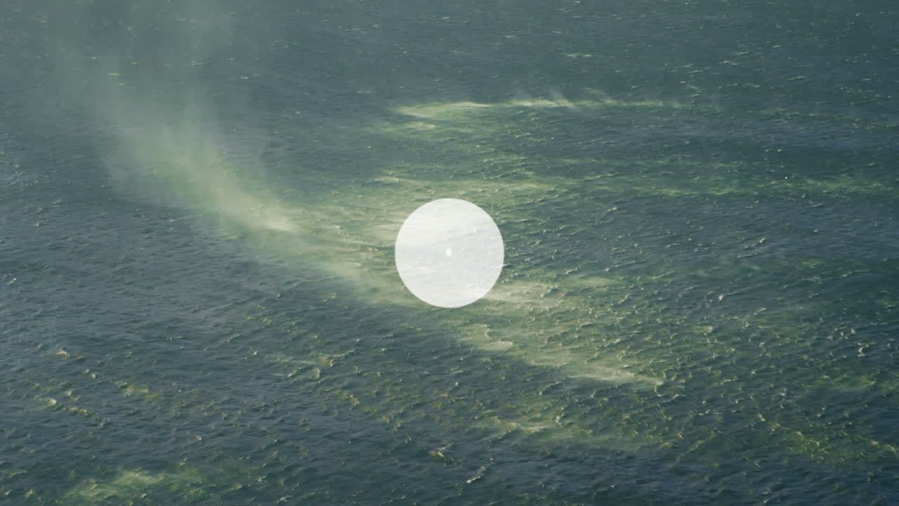 바다의 공중 전망을 통해 데이터를 교환하는 데이터 아이콘 네트워크의 애니메이션