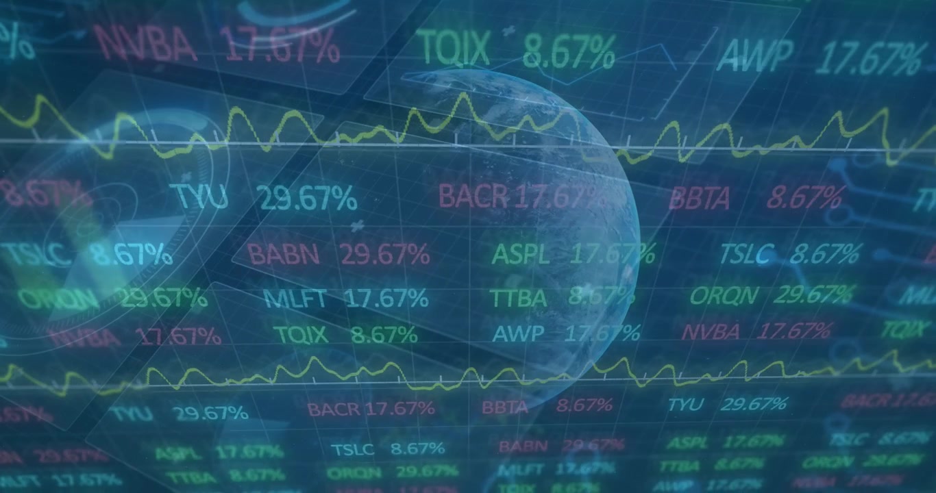 Animation of data processing over blue background