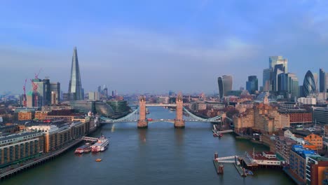 aerial wide view of central london, iconic landmarks on the thames river