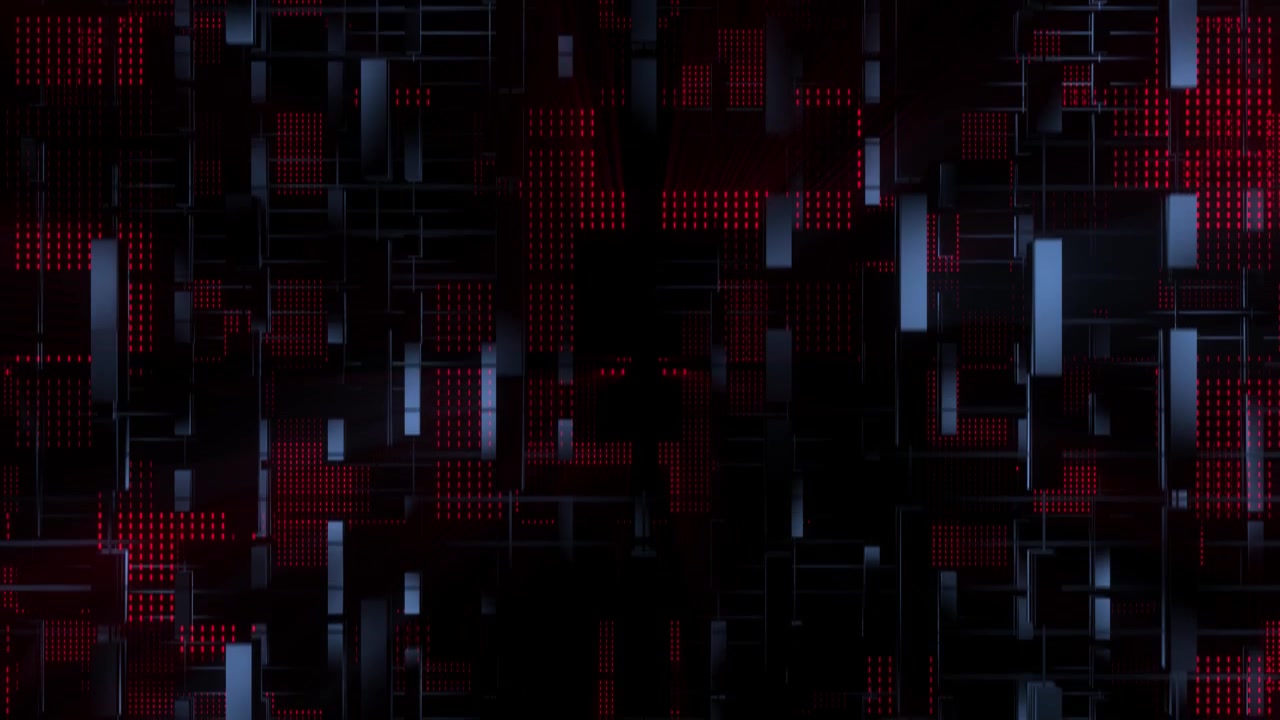 Abstract futuristic dark digital circuit grid with red glowing data
