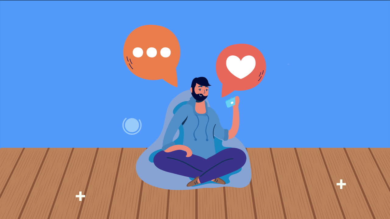 man using smartphone social media in the sofa