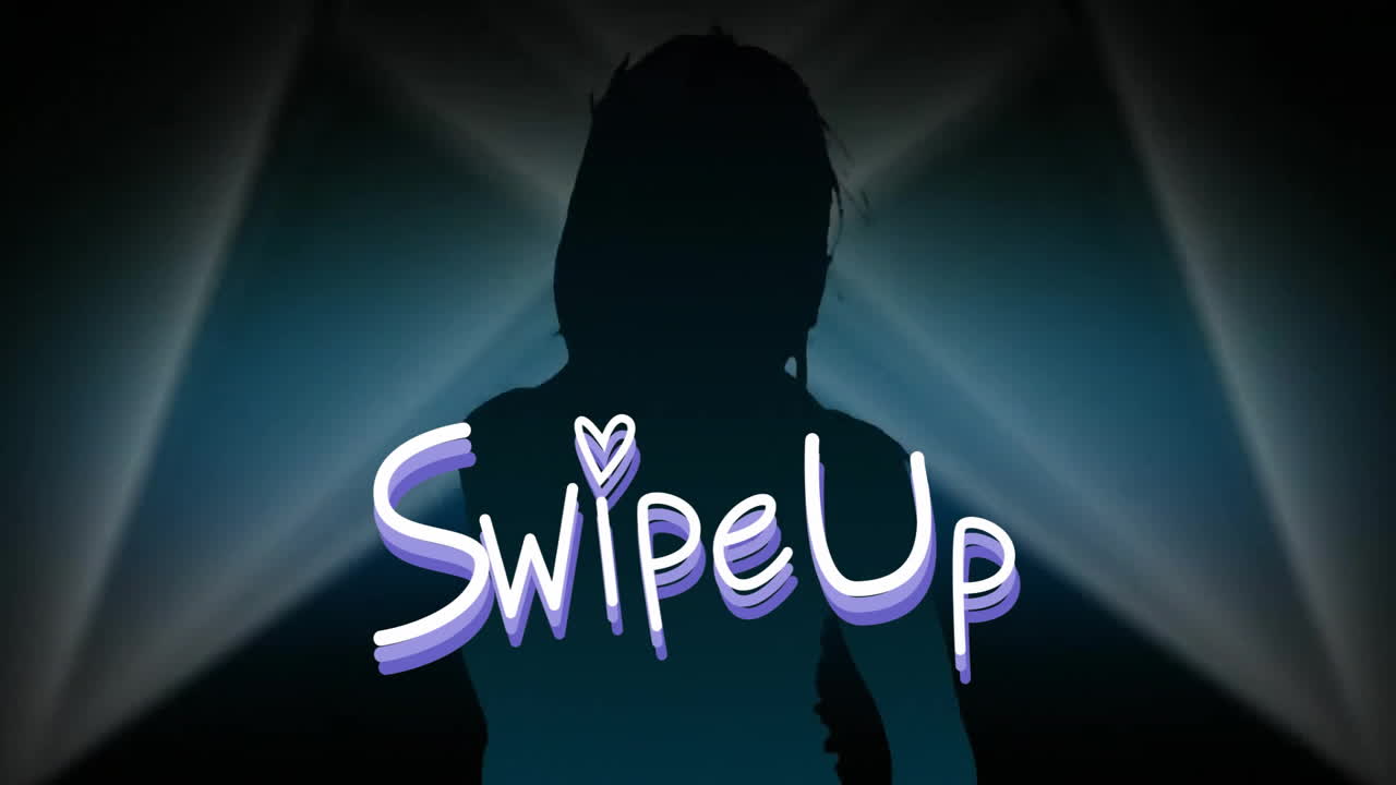 Hooded silhouette standing against teal background, showcasing Swipe Up brushstroke call-to-action