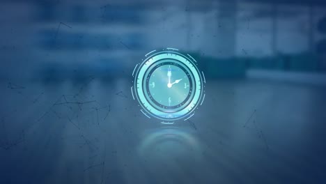 animación de reloj en movimiento y constelaciones sobre fondo azul