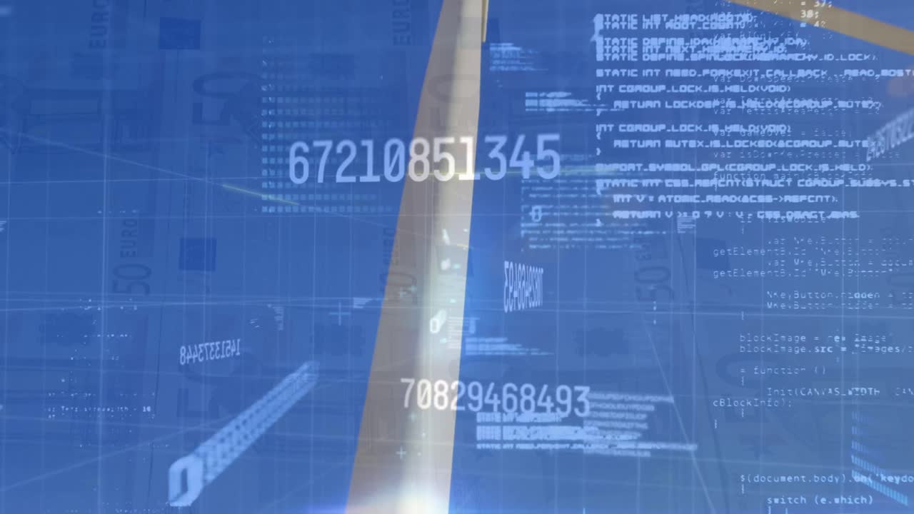 Animation of financial data processing over electric windmill