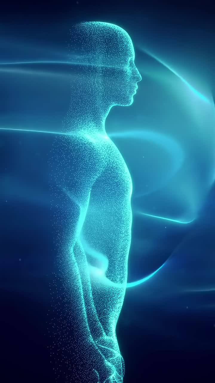 Futuristic digital human profile in side view, glowing particles Ideal for tech video