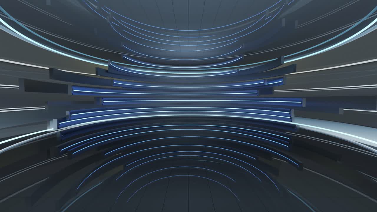 Rotation af glødende neon i et rundt rum, 3D-gengivelse