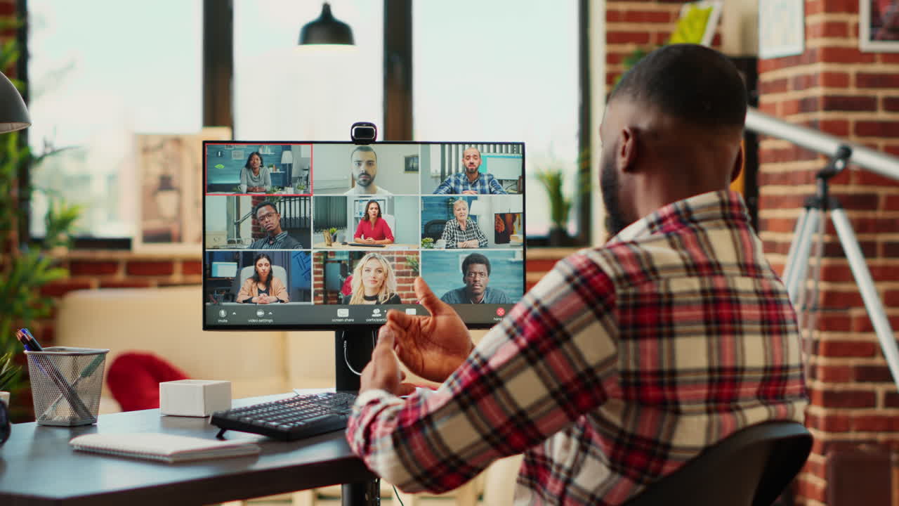 Man participating in a virtual meeting