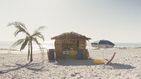 view of a wooden shed on the beach