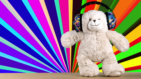 oso de peluche con auriculares bailando