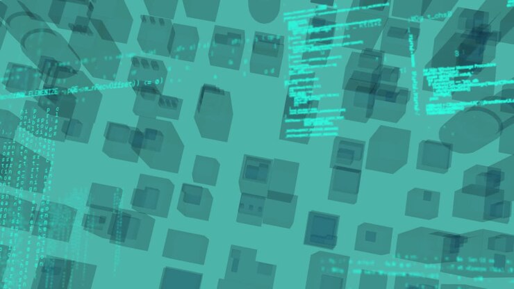 3d architectural drawing of cityscape with data processing