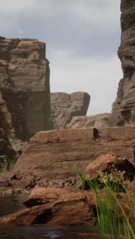 a scenic view of a canyon with cliffs and rock formations