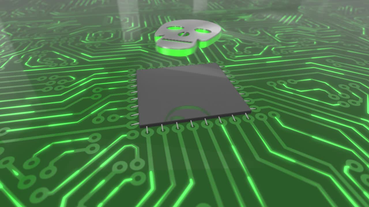 어두운 녹색 회전 컴퓨터 회로 보드 개념 두개골 루프 4k